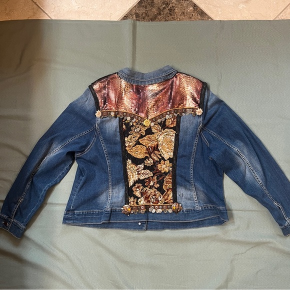 Upcycled Denim Jean Jacket Jessica Simpson Sz 3X Hand Embellished OOAK EUC - Picture 8 of 16
